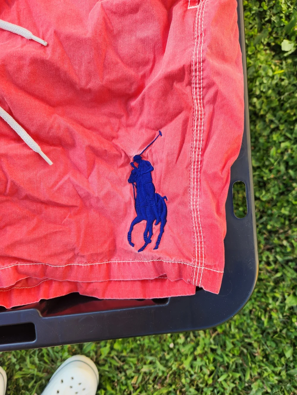Polo by Ralph Lauren Men's Red Swim Trunks with Blue Polo Logo Men Large
